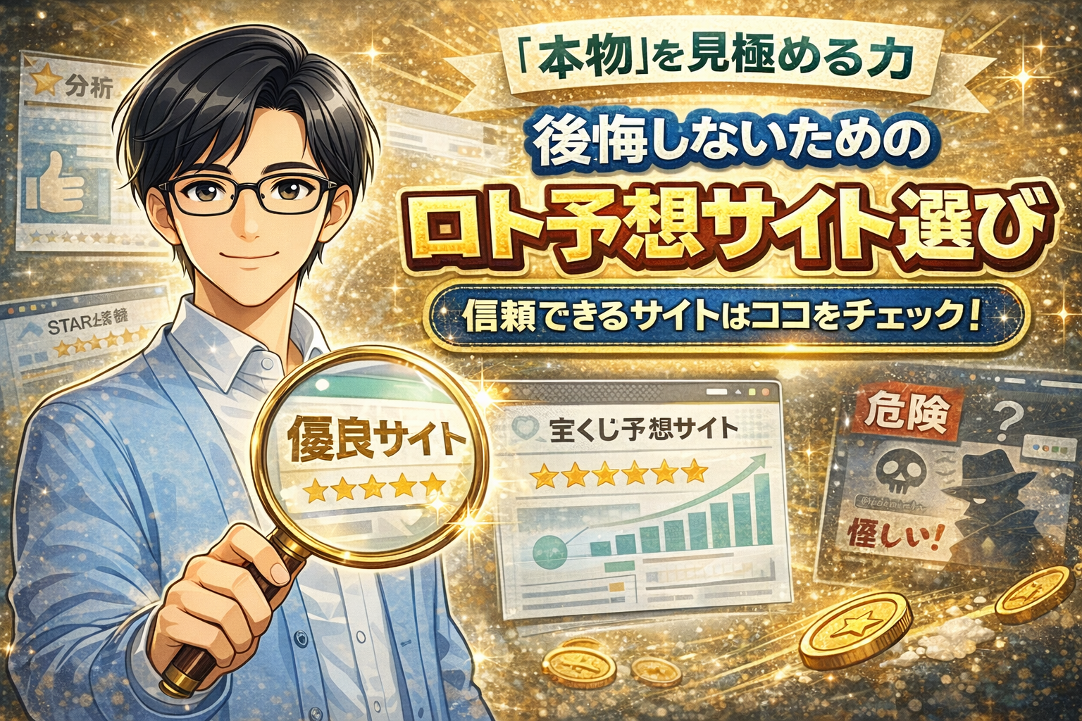 【完全版】宝くじ予想サイトの失敗しない見分け方|信頼できる「本物」を的中実績と透明性で見抜くコツ