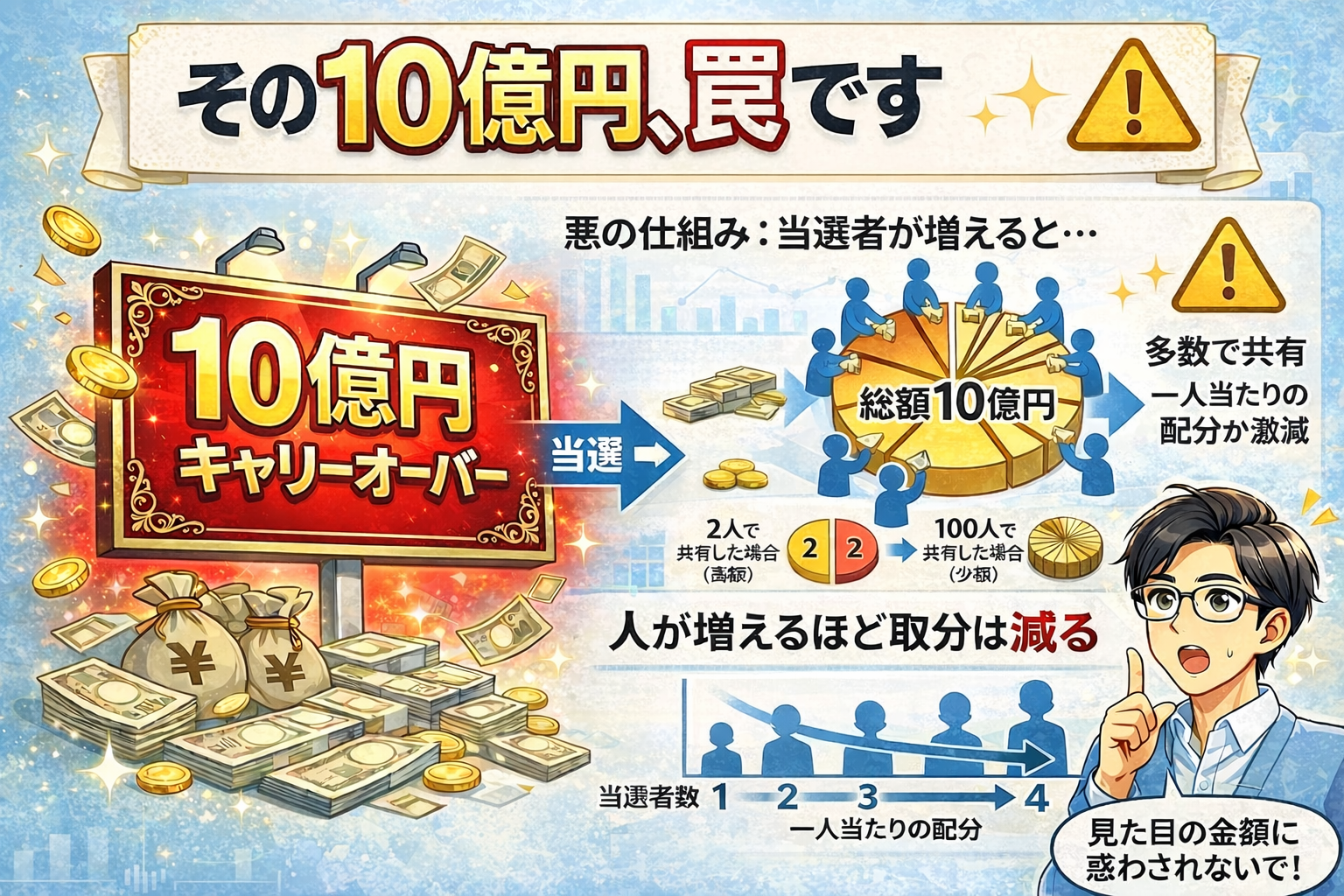 キャリーオーバーは本当に買い時か？10億円の看板に踊らされる人がハマる「投資効率」の罠を解説