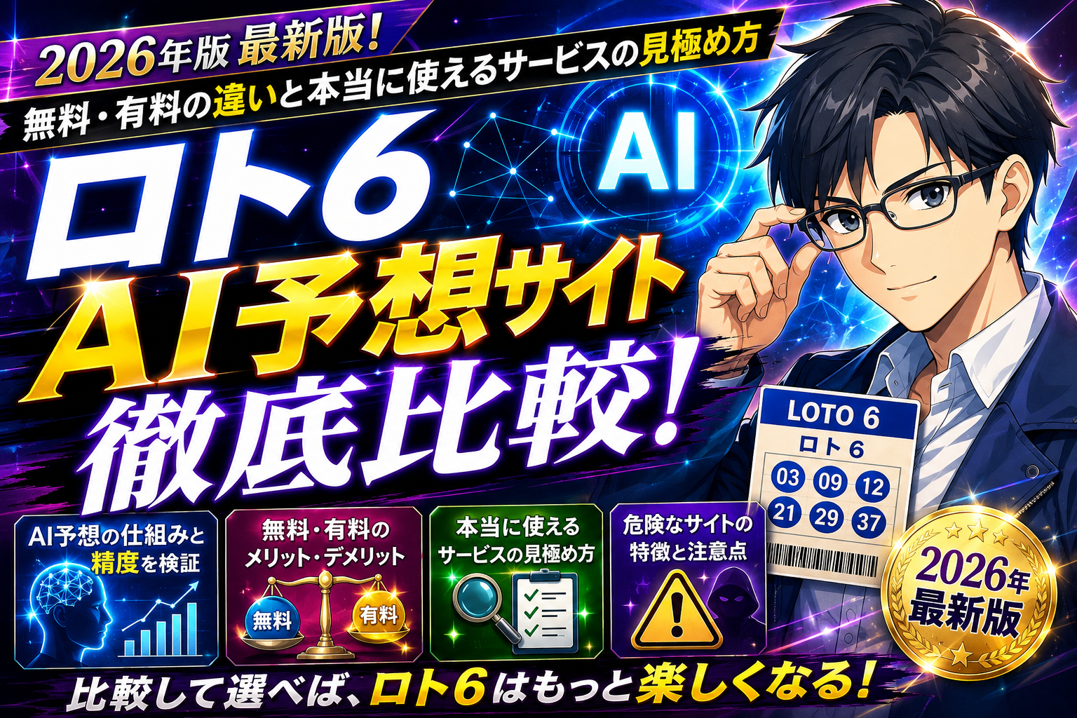 ロト6 AI予想サイト比較2026｜無料・有料の違いと本当に使えるサービスの見極め方
